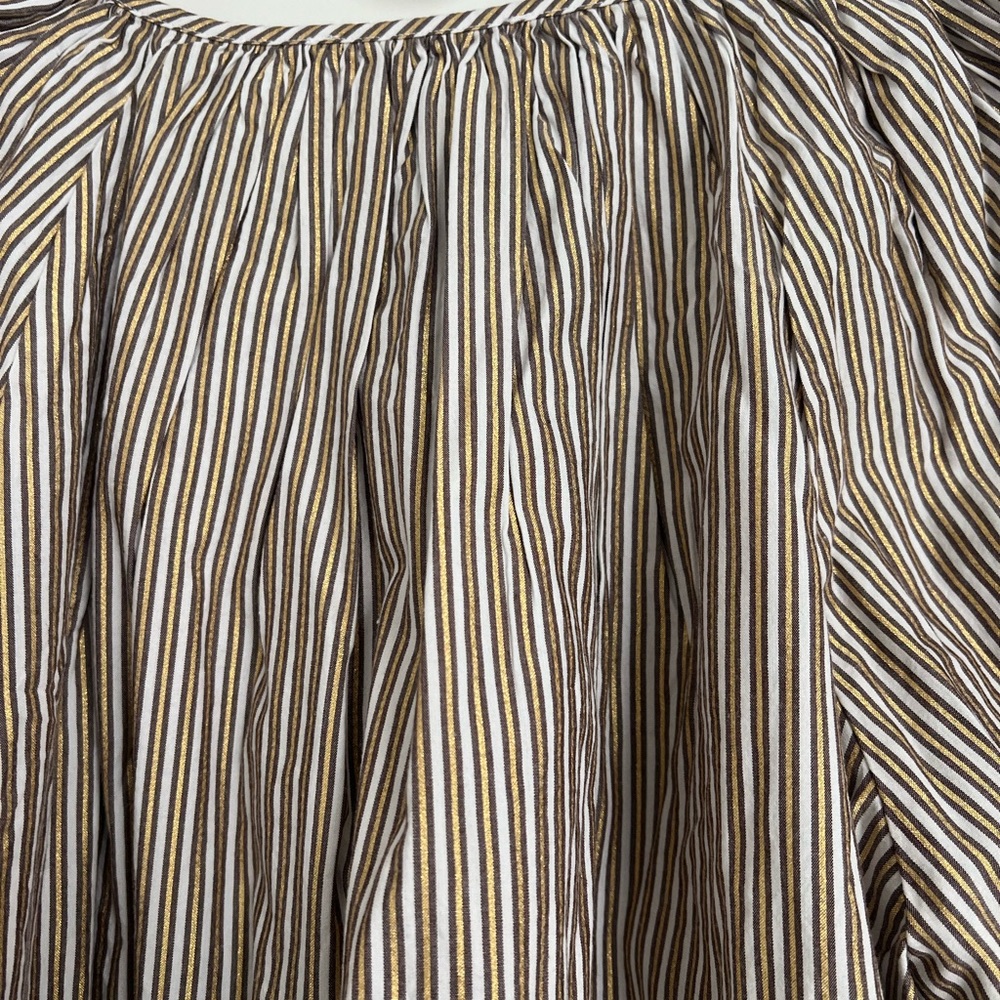 LOFT Women's Blouse - Brown and White and Gold shimmer Stripes - Picture 3 of 6